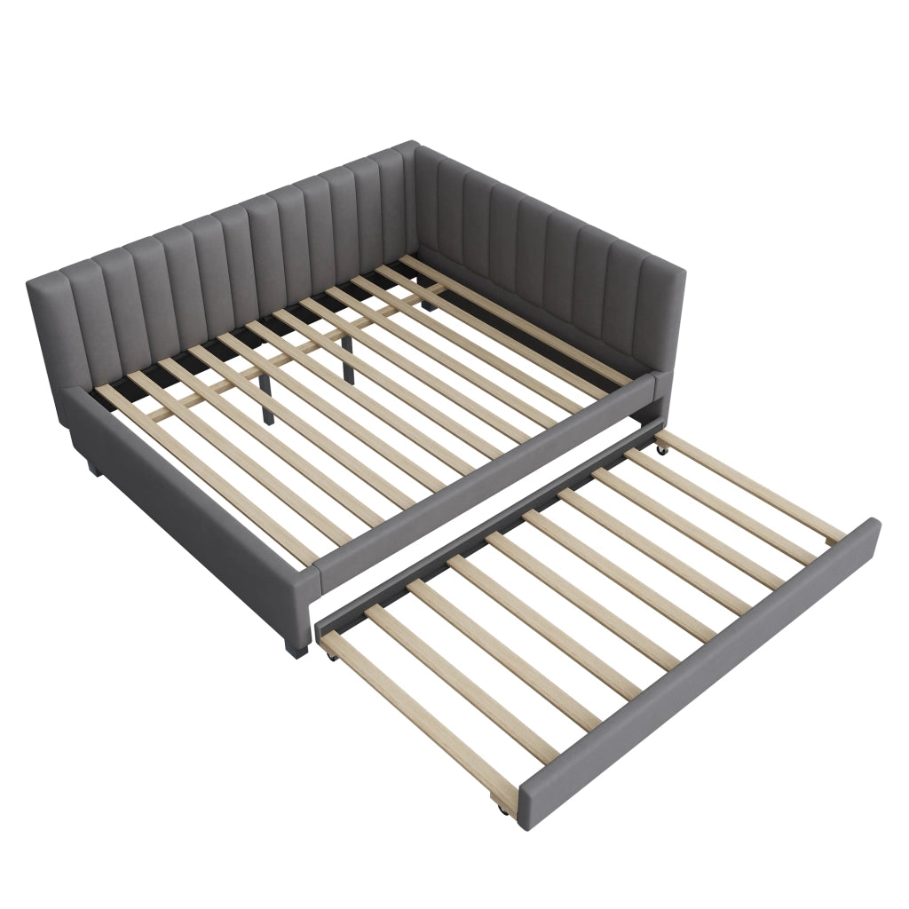 OKWISH Letto a Divano 140×200 cm, Letto Singolo con Letto Estraibile, Testiera Imbottita e Doghe, senza Materasso, Velluto Grigio