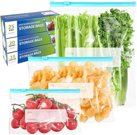 60 sacchetti congelati, 3 misure sacchetti congelati sacchetti riutilizzabili per panini sacchetti di conservazione alimentare con fondo estensibile sacchetti ziplock per alimenti carne cereali frutta verdura