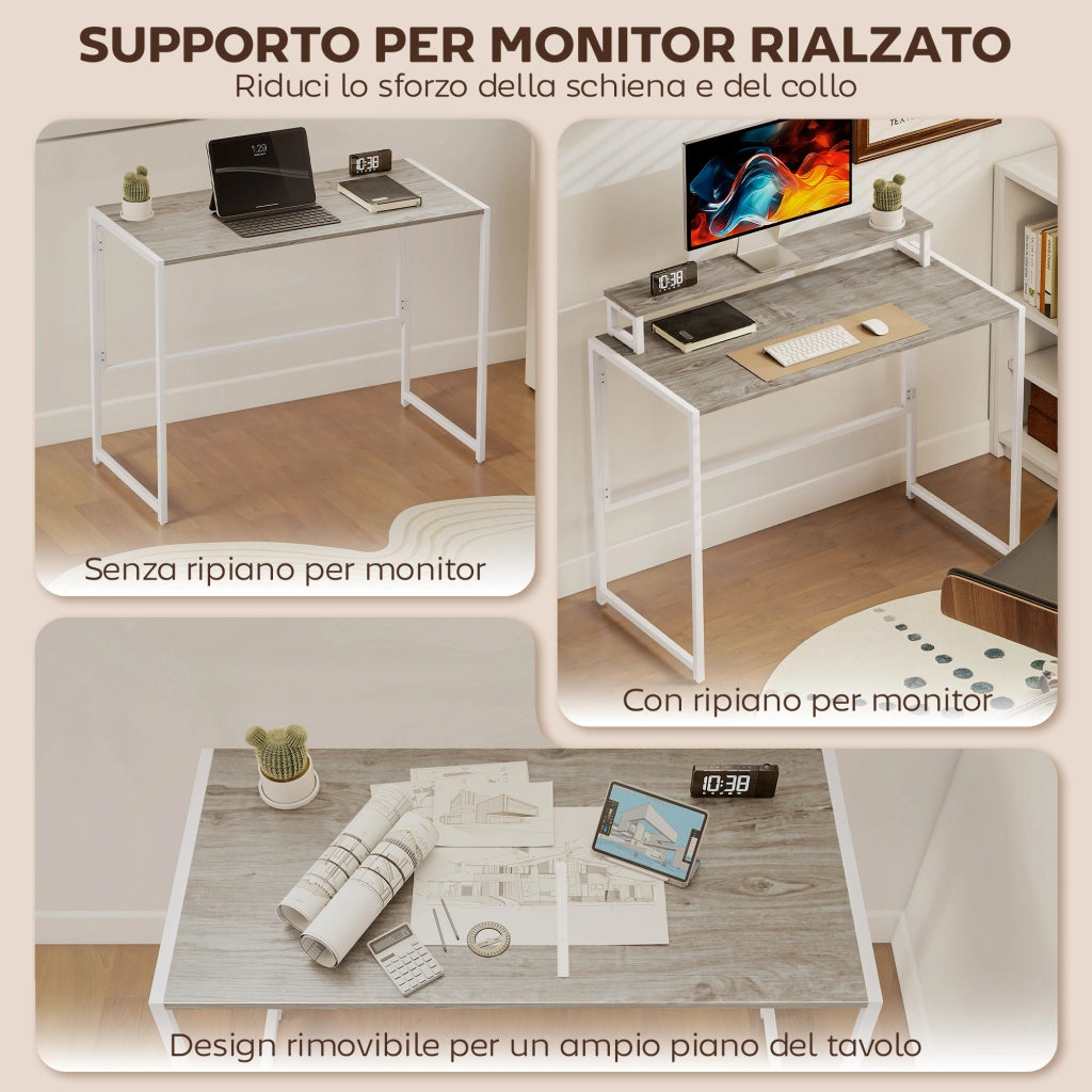 Scrivania Pieghevole Salvaspazio con Supporto Monitor Rimovibile ¨C zephmum ¨C Legno 100x50x87