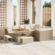 Set Divano da Giardino 12 Pezzi con Cuscini Beige Polyrattan Acacia