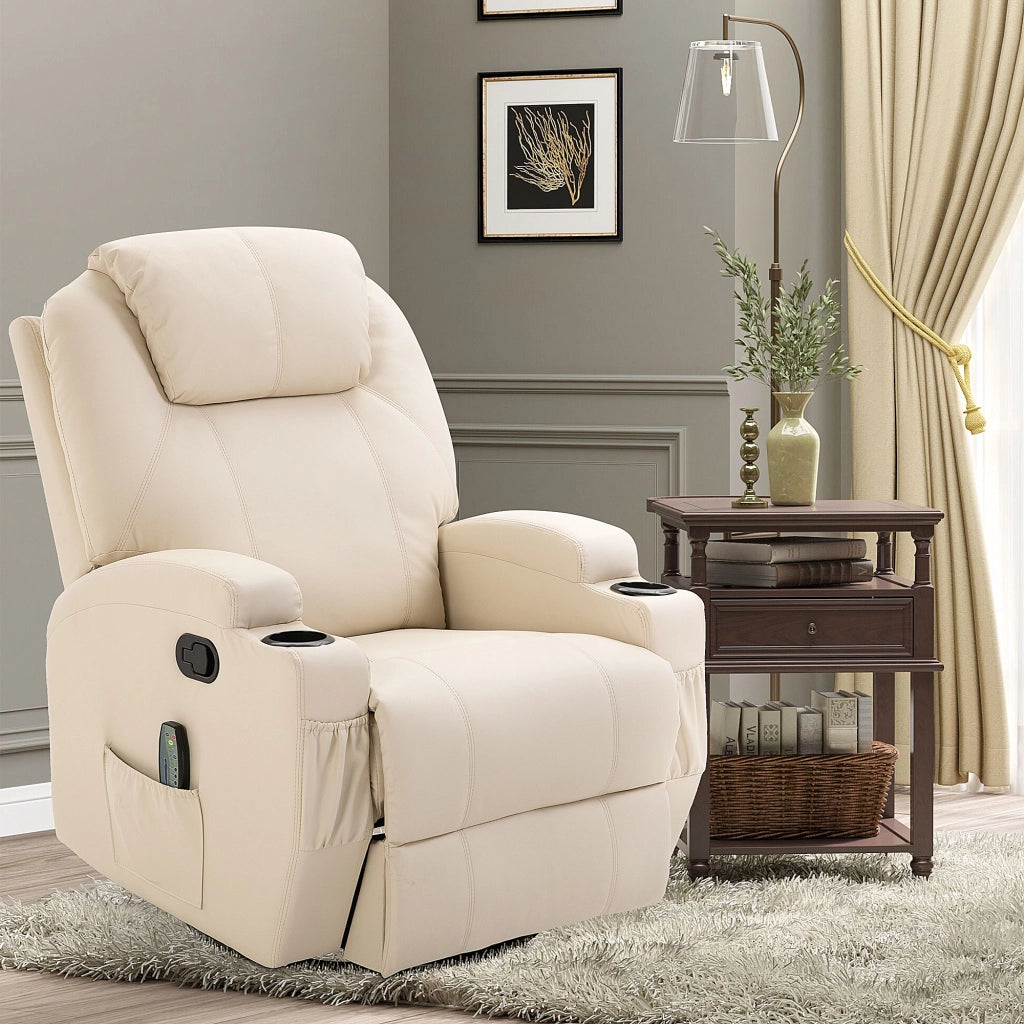 Poltrona Relax Reclinabile Massaggiante Elettrica con Poggiapiedi e Vibrazione ¨C Xylo ¨C Tessuto Crema