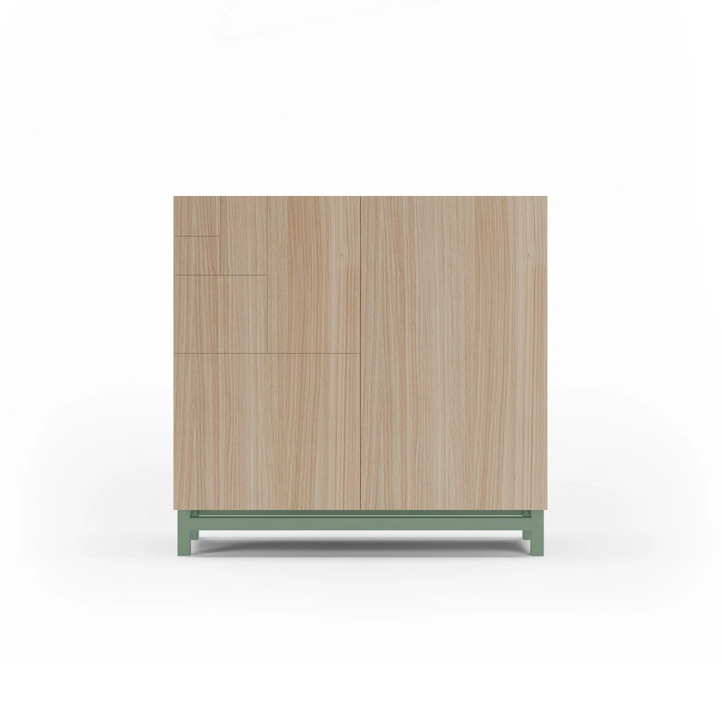 Scarpiera Herdasa effetto noce chiaro gambe verdi 90x90x27