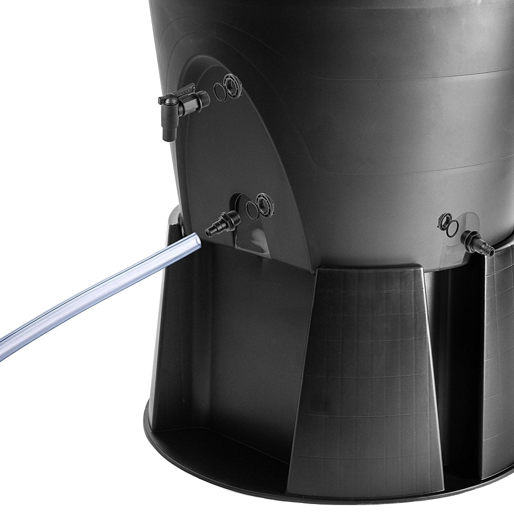 Serbatoio per acqua piovana KADAX 260L, kit di collegamento per barile d'acqua, base per rubinetto