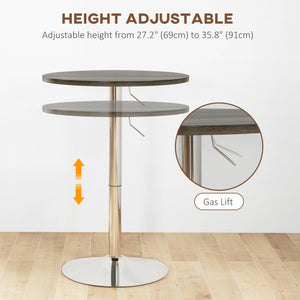 Tavolo Alto da Bar con Altezza Regolabile Piano Girevole e Base Ø60x69-91 cm in Acciaio Marrone