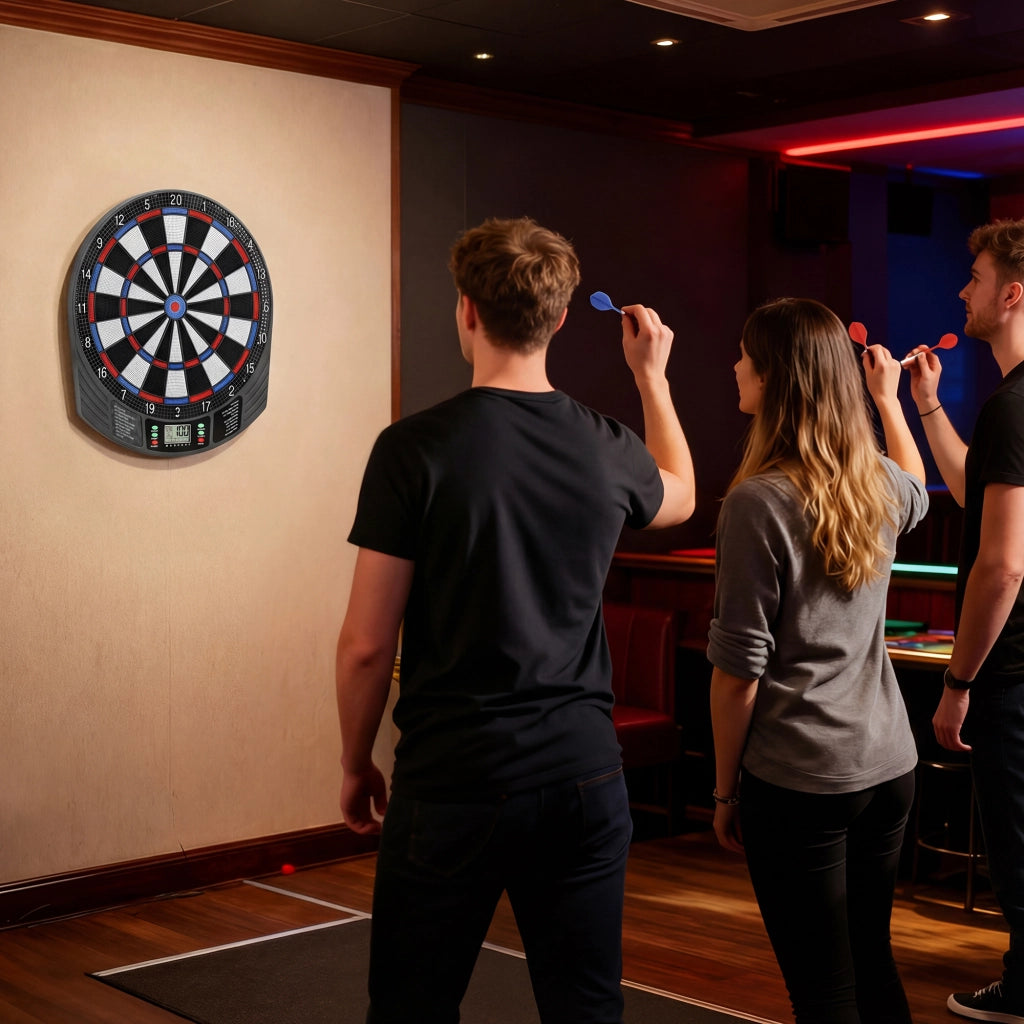 Bersaglio Elettronico 6 Freccette con Punta Morbida Display LCD per 8 Giocatori 18 Giochi e 159 Varianti