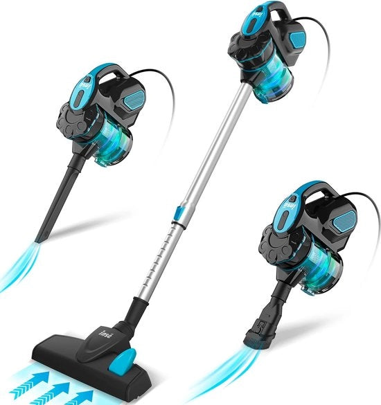 Aspirapolvere in acciaio 3-in-1 - 18000 Pa- aspirapolvere per pavimenti - 1,2 L contenitore di polvere - 23 KPA/600WATT - 6M cavo - filtro HEPA - design LUX - per tappeti e pavimenti in legno - blu