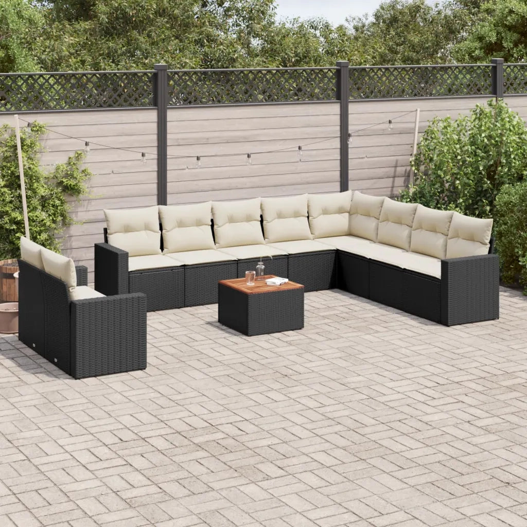 Set Divani da Giardino 11 pz con Cuscini in Polyrattan Nero 3256525