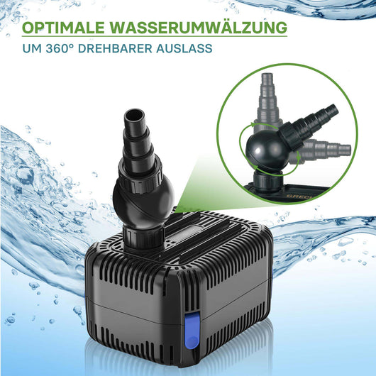 CDF-6000 24V DC Pompa laghetto 6000 l/h 40 W Protezione contro blocco e funzionamento a secco