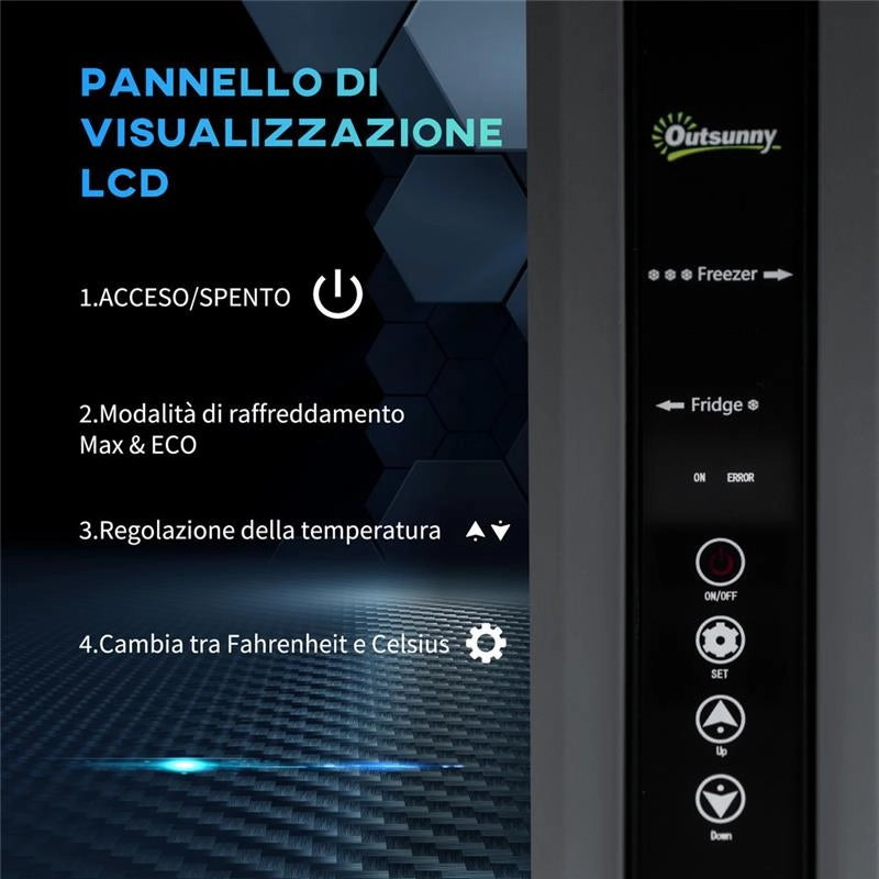 FRIGO PORTATILE ELETTRICO A COMPRESSORE DA 35L CON MANIGLIA TELESCOPICA E RUOTE, FRIGORIFERO PICCOLO DA 12/24V DC E 110/240V AC, PER AUTO E CAMION