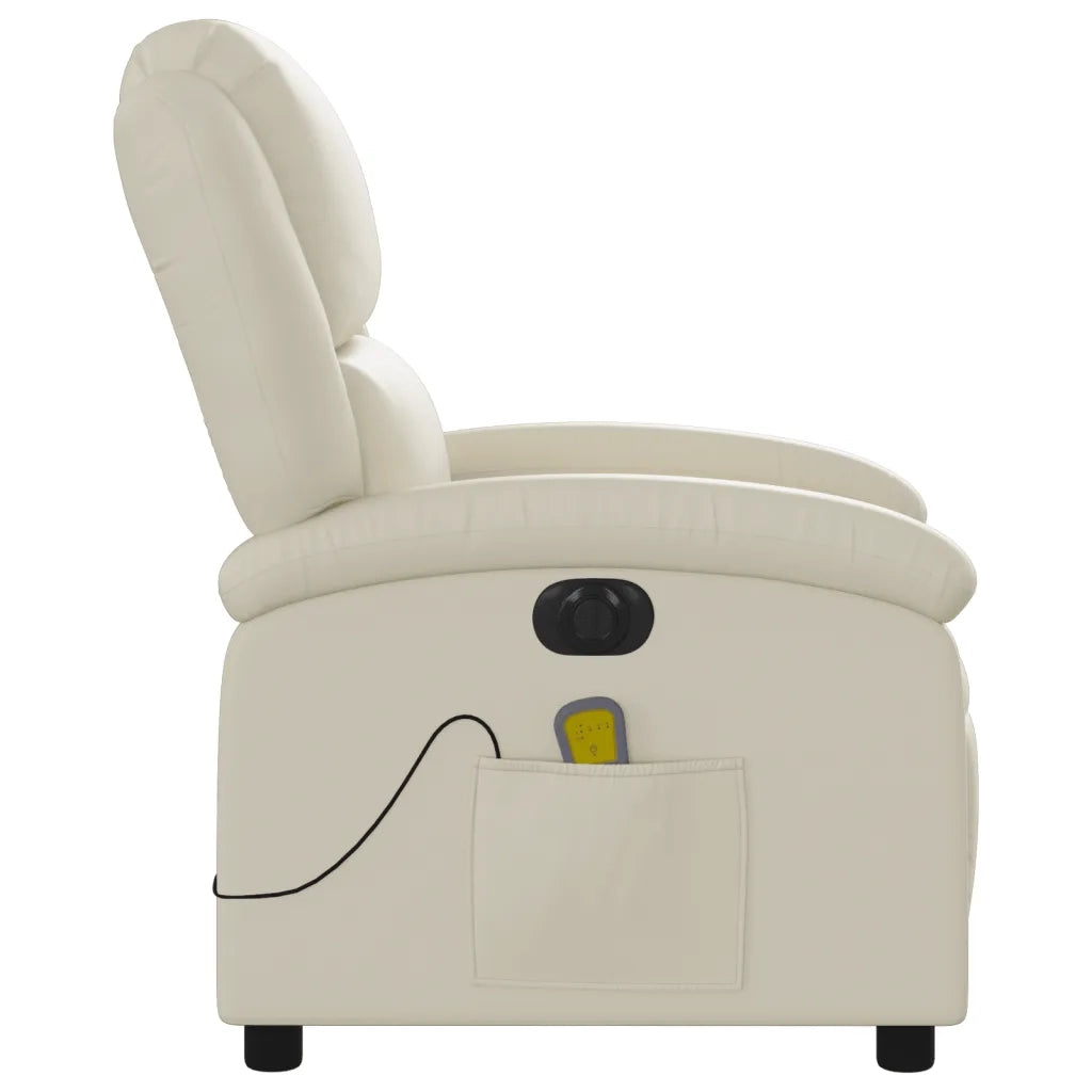 Poltrona Massaggiante | Sedia Relax Elettrica Reclinabile Crema Similpelle