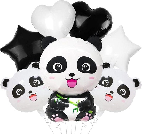 Ballooncini panda XXL - ballooni carini per festa panda - compleanno baby shower - 7 pezzi - palloncino in alluminio - panda palloncino - bambini palloncino pompino