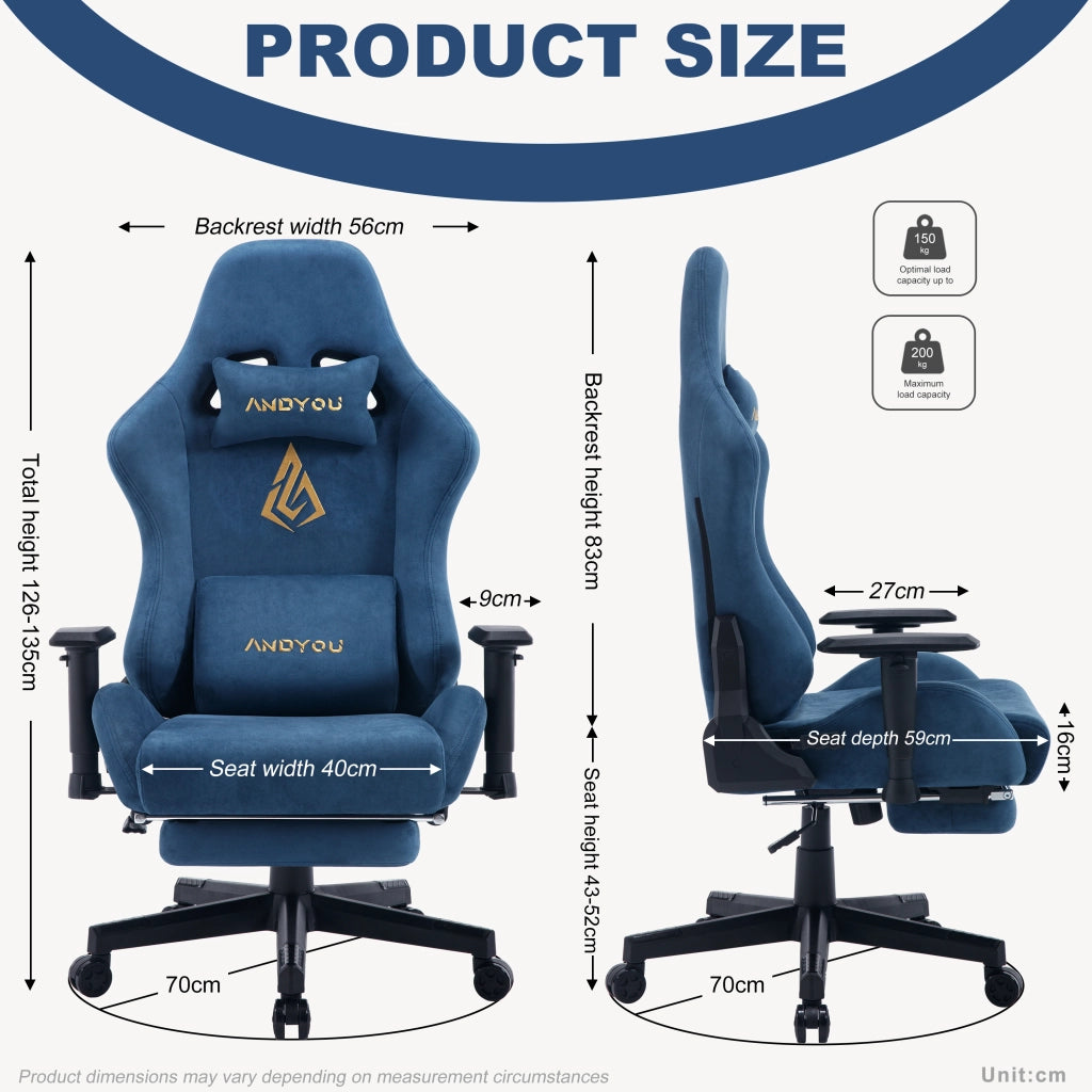 Poltrona da gaming reclinabile con poggiapiedi regolabile ¨C zephmum ¨C Blu