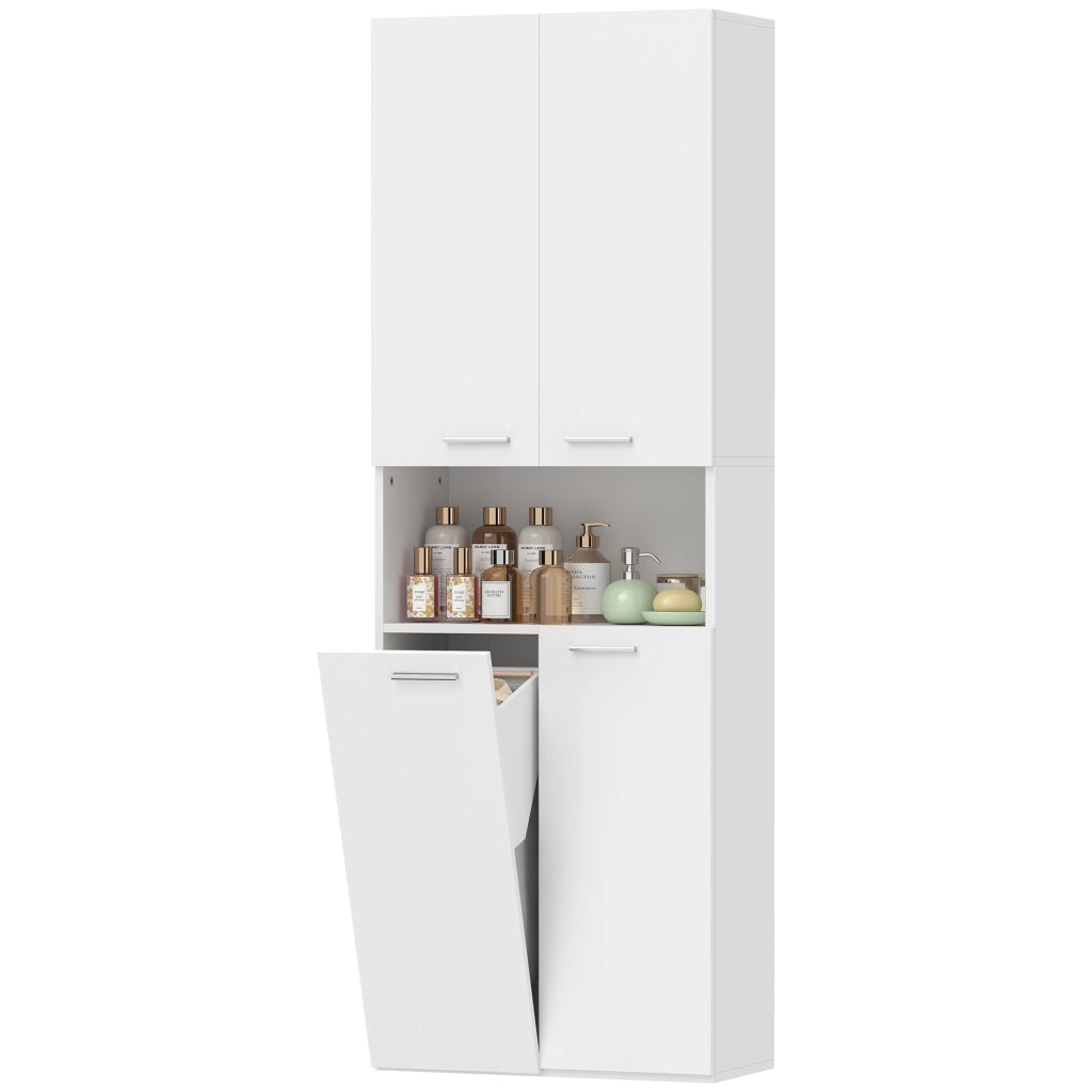 Mobile da Bagno con Cesto e Ripiano ¨C Zephmum ¨C Bianco Legno 60x30x174 cm