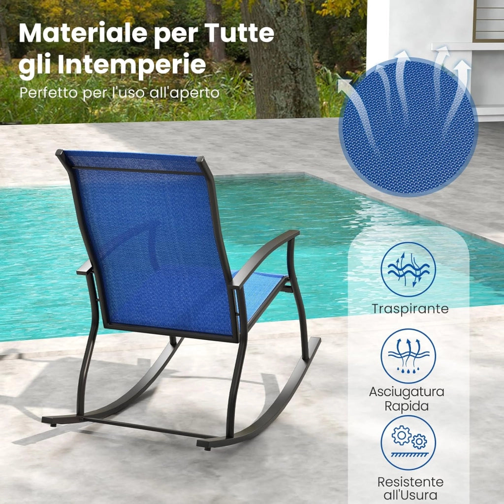 Sedia a Dondolo da Giardino con Braccioli Sdraio da Giardino Ergonomica Poltrona a Giardino Seduta Traspirante per Interno ed Esterno da Campeggio Balcone Terrazza