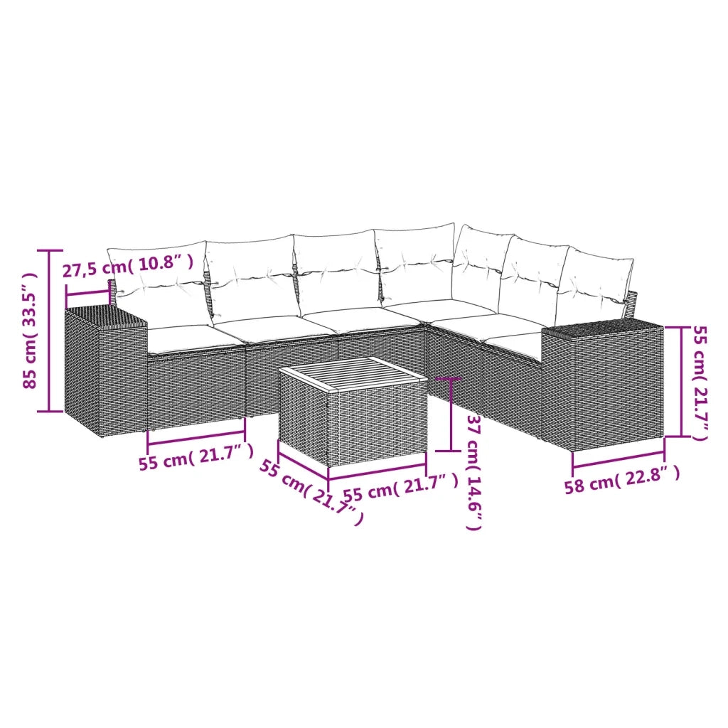 Set Divani da Giardino con Cuscini 7pz Nero Polyrattancod mxl 116142