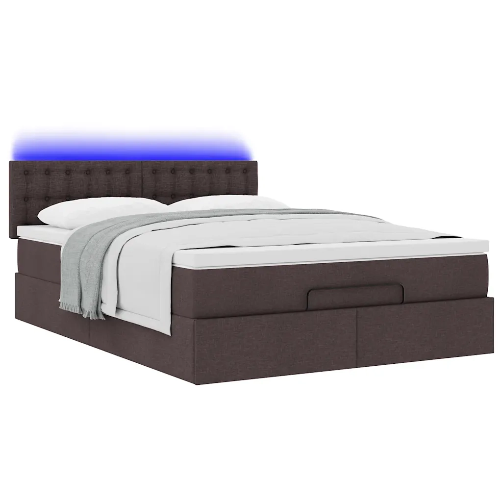 Pouf Letto con Materasso e LED Marrone Scuro 140x190 cm 3312474