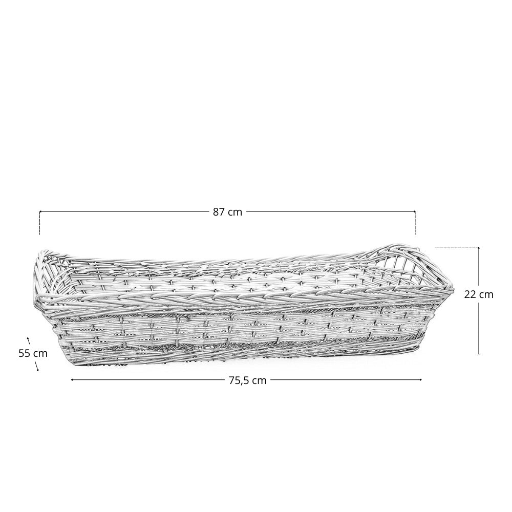 Cesta contenitore rettangolare in vimini intrecciato a mano con bordi rialzati