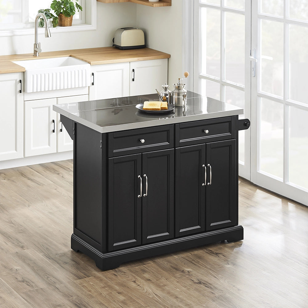 SoBuy | Isola cucina pieghevole nera | Carrello da cucina a 4 ruote | Cucina a penisola con 4 ante | 115.0x71.0x92.5 cm | Capacità di carico 78 kg | FKW71-II-SCH