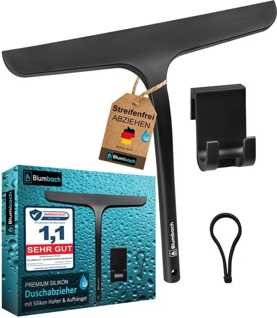 Douchewisser in alluminio con silenziatore in silicone, 28 cm di larghezza, con supporto, con doppio giro di vetro.