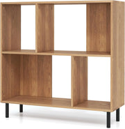 Mobiletto con 4 Cubi e 2 Livelli, 90 x 30 x 90 cm, Libreria con Scomparti Semi-Aperti e Gambe in Metallo, Adatta per Appartamenti, Dormitori, Uffici (Naturale)