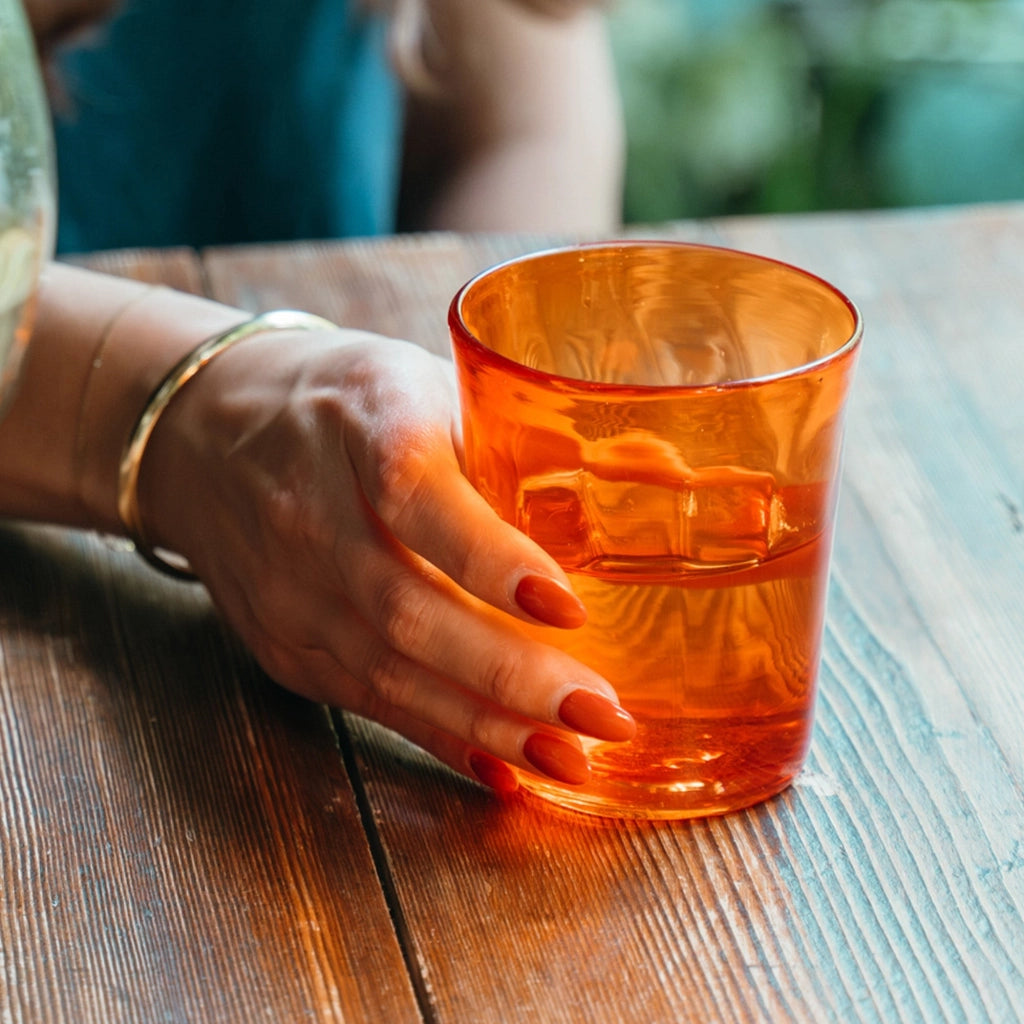 Zafferano Set 6 Bicchieri Tumbler Serie Bei Colore Arancione in Vetro Soffiato a Mano Volante Alta Qualità Artigianale per Tavola Elegante