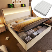 Letto matrimoniale 140x200 con LED, contenitore e materasso