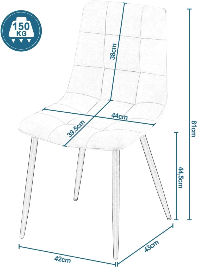 Sedie Sala da Pranzo da 4 Pezzi, Sedia in Velluto con Gambe in Metallo, per Camera da Letto, Soggiorno, Crema