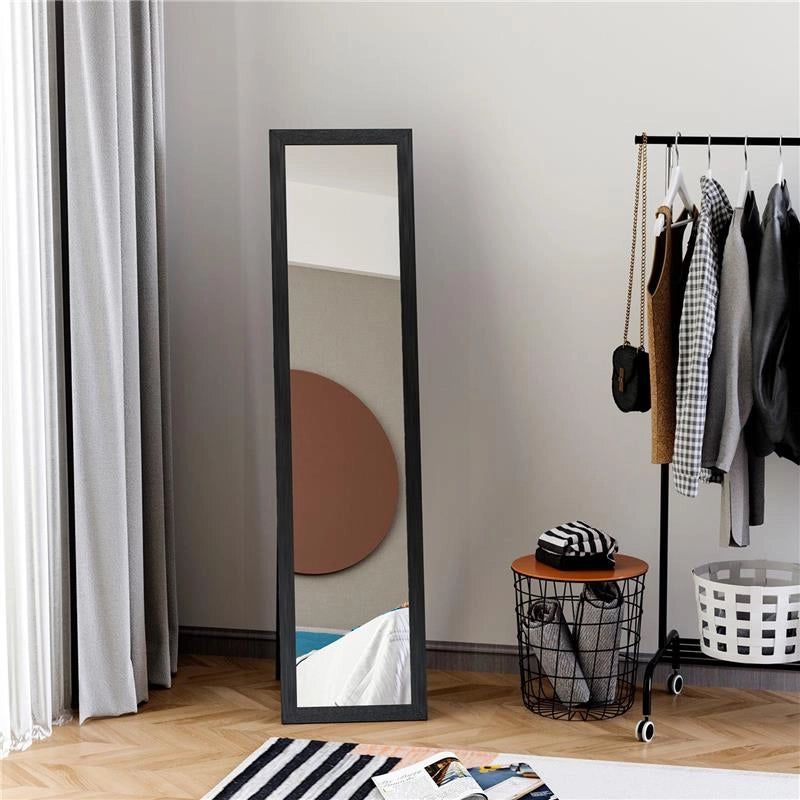 SPECCHIO DA TERRA E PARETE CON SUPPORTO RICHIUDIBILE E CORNICE IN MDF, 37X48X152CM, NERO