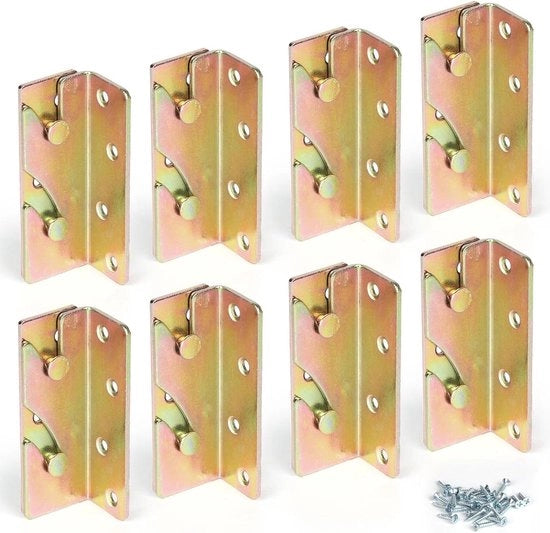Set di 8 connettori di letto - carico pesante - angolo di letto - attacco di appendiabiti - metallo giallo verniciato