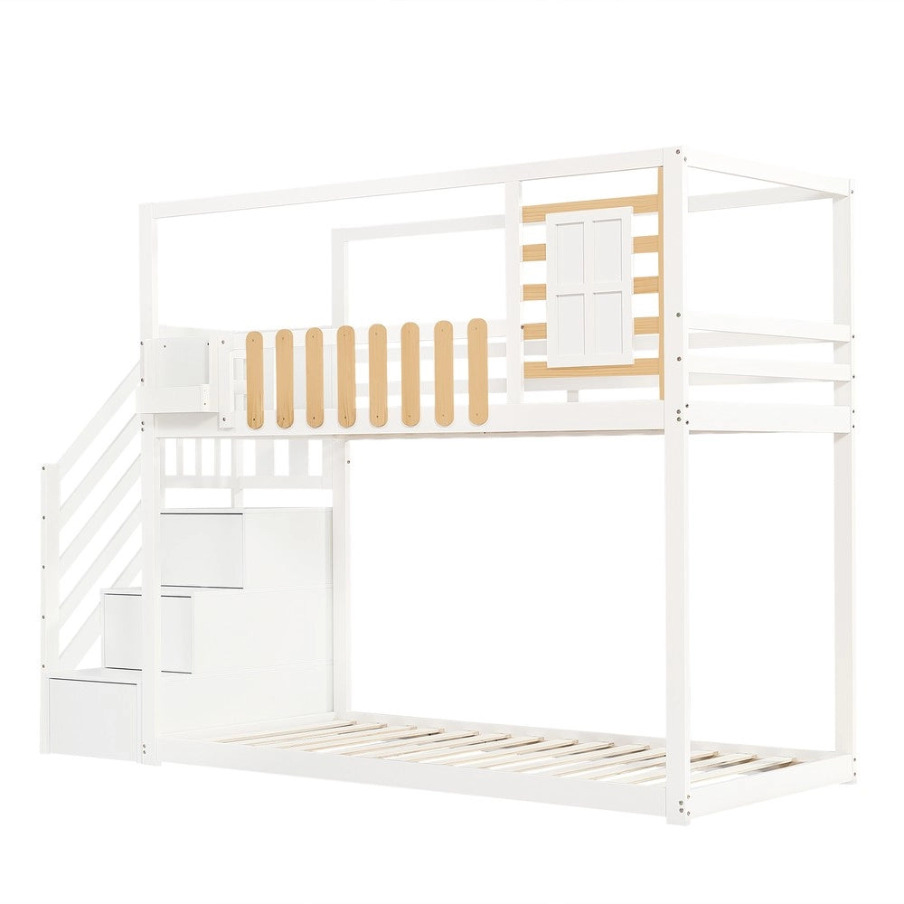 Letto a Castello con Scala e Ripiani, Pino Massello ¨C Xylo ¨C Bianco, 90x200