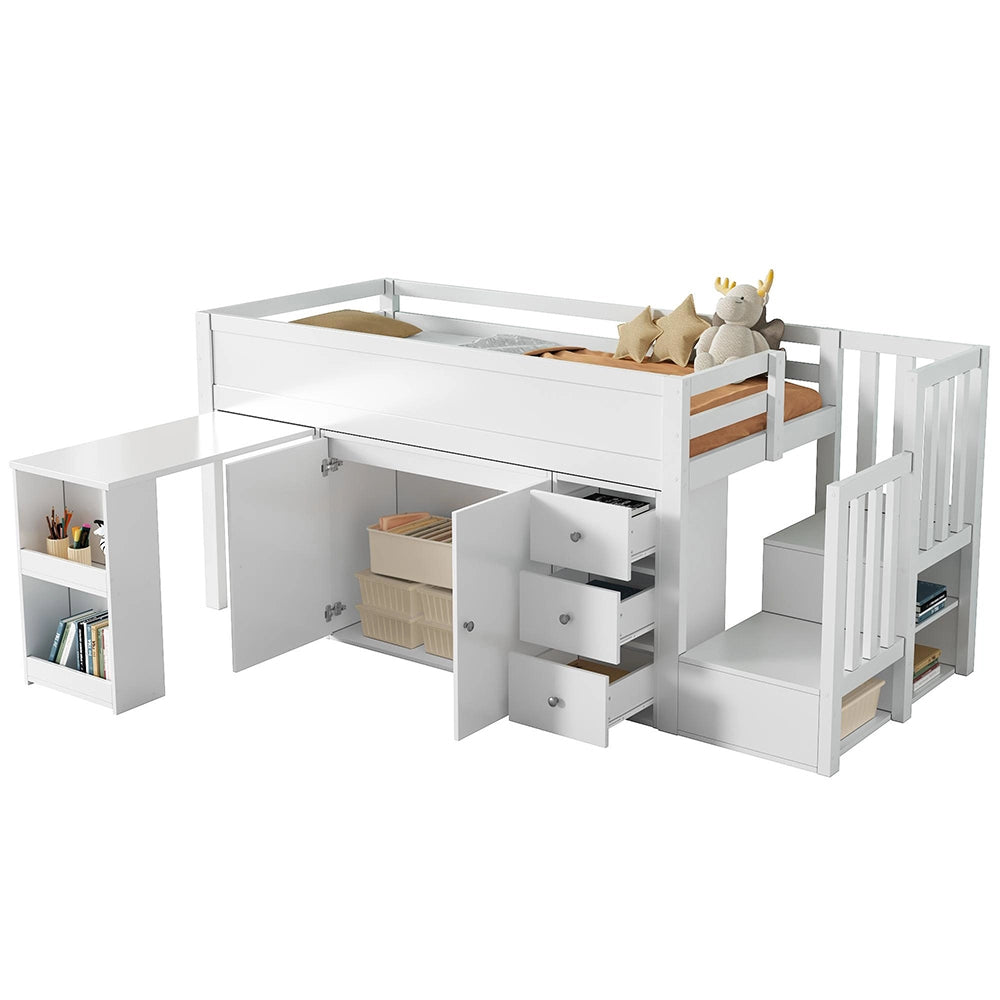 Letto a castello 90x200cm - Xylo - bianco, scrivania estraibile, armadio