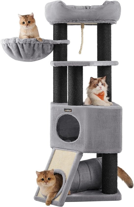 Catena per giardino con piattaforma osservativa, panca e grotta per gatti - Torre per gatti con tronchi extra spessi (PCT02W)