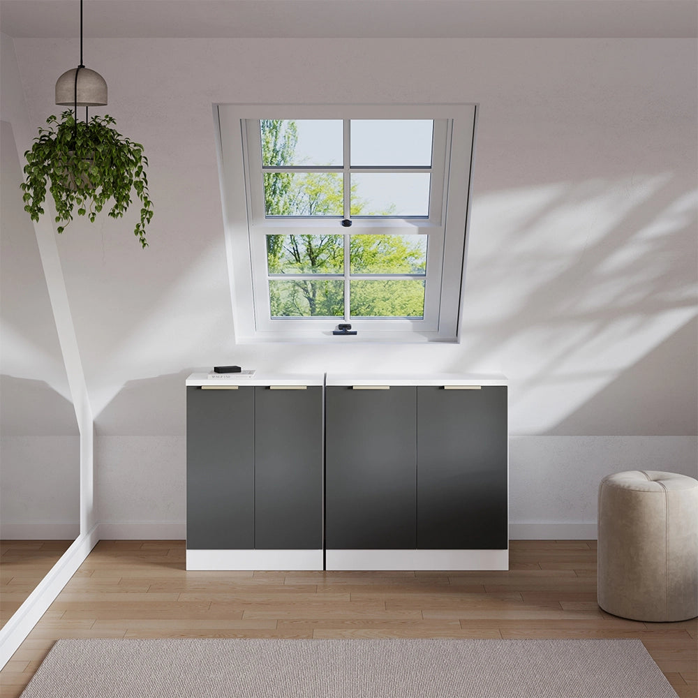 Set di mobili sottotetto Rion Antracite-oro/Bianco 140 cm Set di 2 carcasse armadio profondità 60 cm Vicco