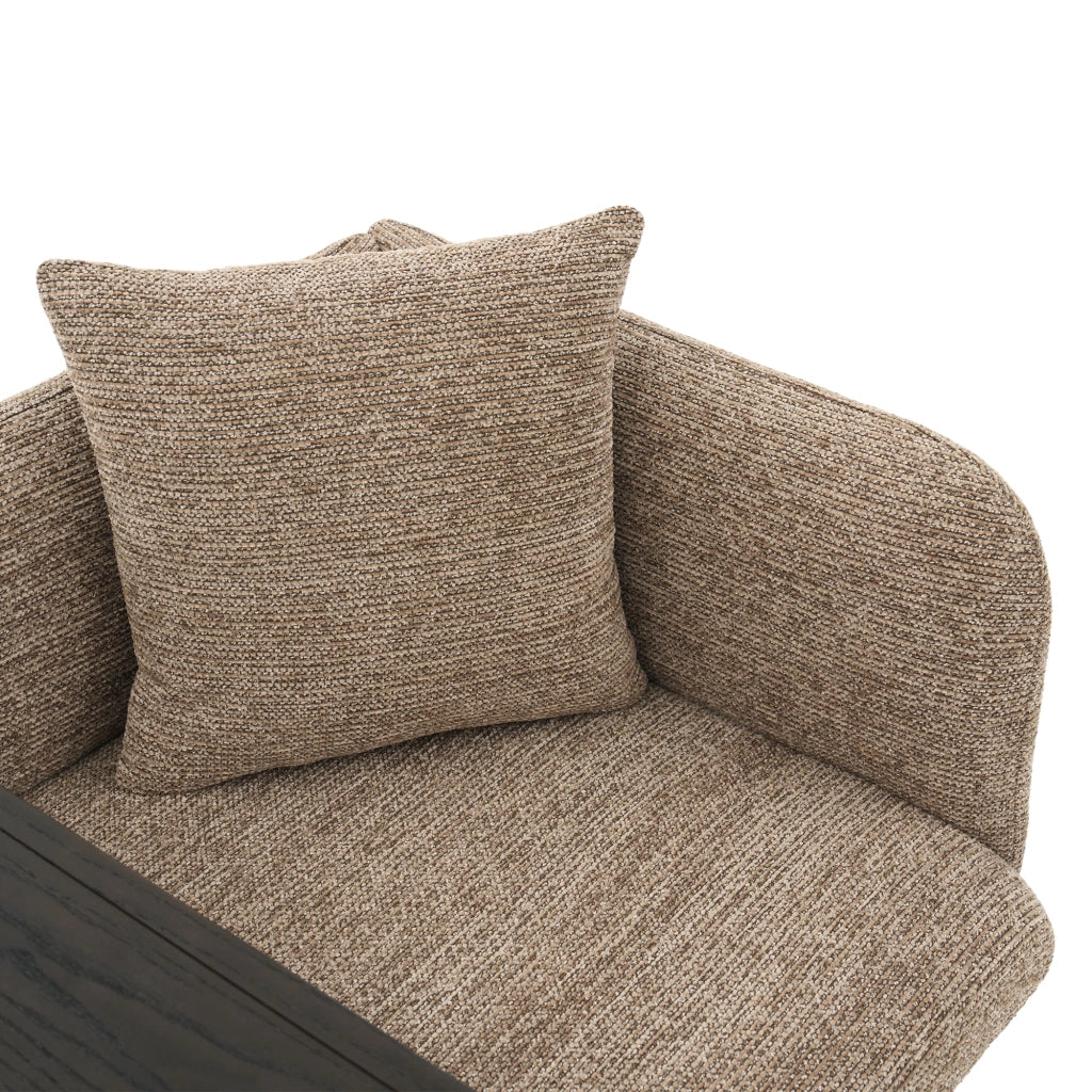 Poltrona moderna in ciniglia con tavolino laterale e tasche portaoggetti, colore khaki