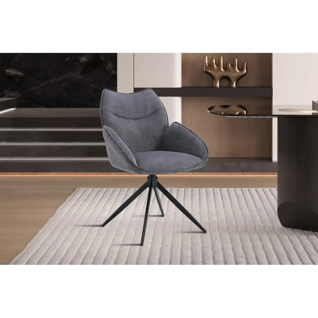 Sedia da pranzo girevole MOOREA - Tessuto grigio scuro - Piedi in metallo nero - Altezza 90 cm - Stile design/industriale