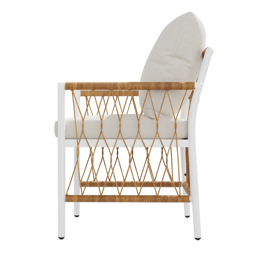 Set da pranzo da giardino 1 tavolo e 6 sedie; struttura in ferro; beige e marrone naturale