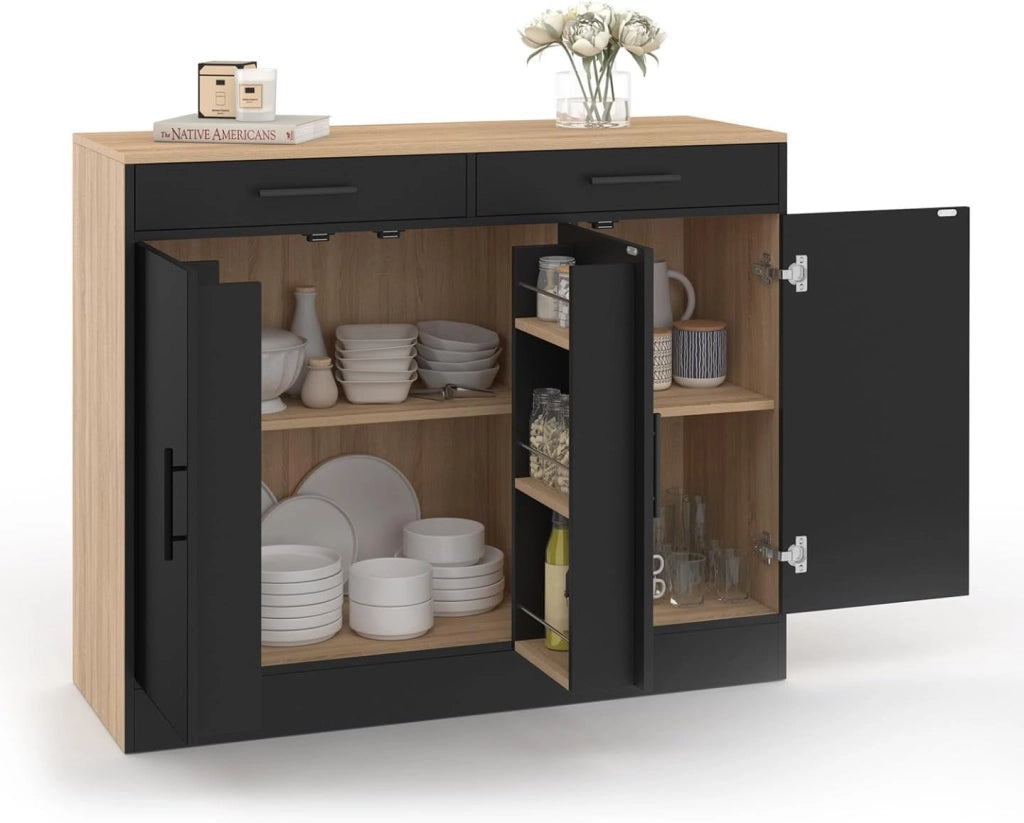 Cassettiera bassa da 110 cm ALTO con contenitori effetto faggio e nero