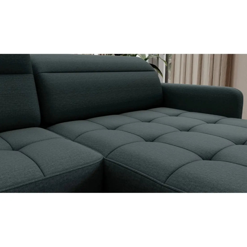 Divano angolare convertibile BERTHO 306 cm verde scuro - Angolo destro con contenitore