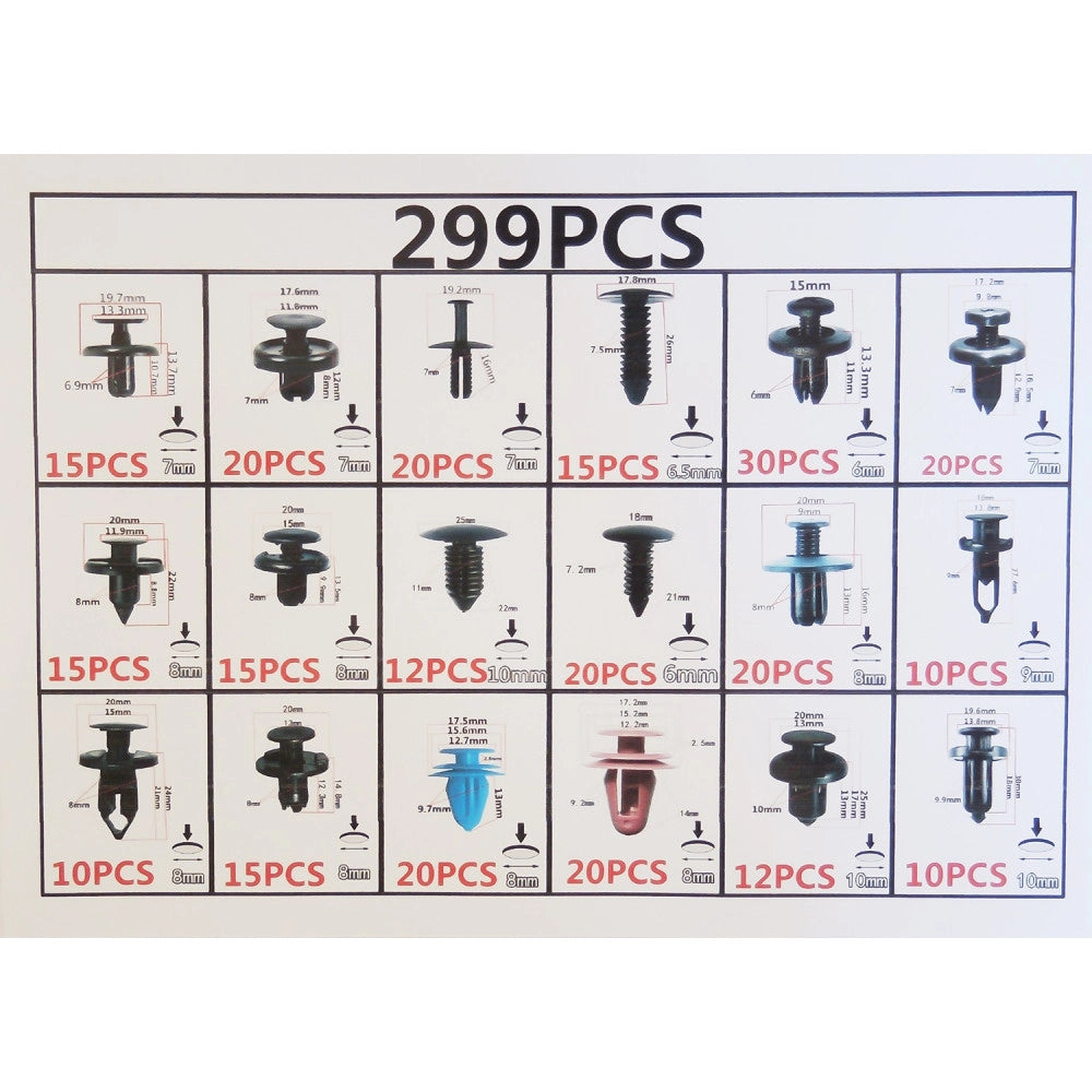 Trade Shop - 299pz Plastica Trim Clip Rivetti Clip Kit Fermi Di Spinta Auto Abitacolo Esterni -
