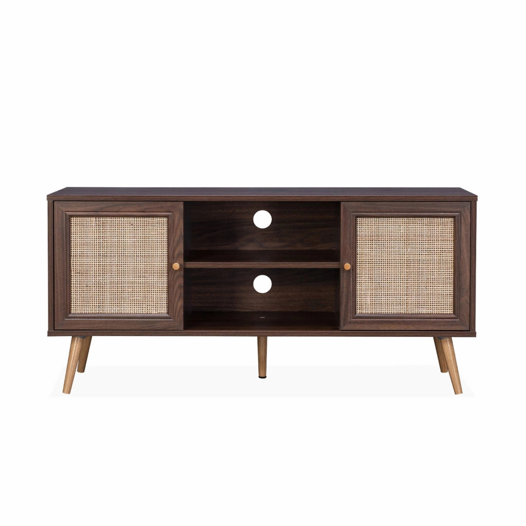 Mobile tv in cannage 2 livelli, 120cm, marrone scuro naturale
