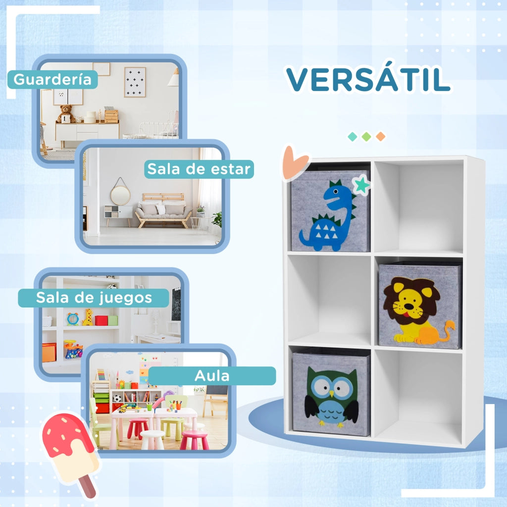 Libreria Bambini 6 Ripiani 3 Cassetti ¨C Zephmum ¨C Bianco Grigio 61.8x29.9x91.5 cm