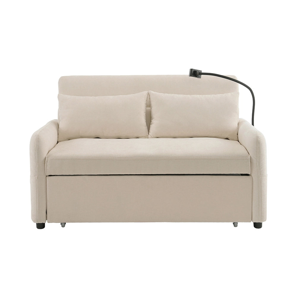 Divano letto 2 posti pieghevole - Xylo - Schienale regolabile supporto per cellulare porta di ricarica USB beige