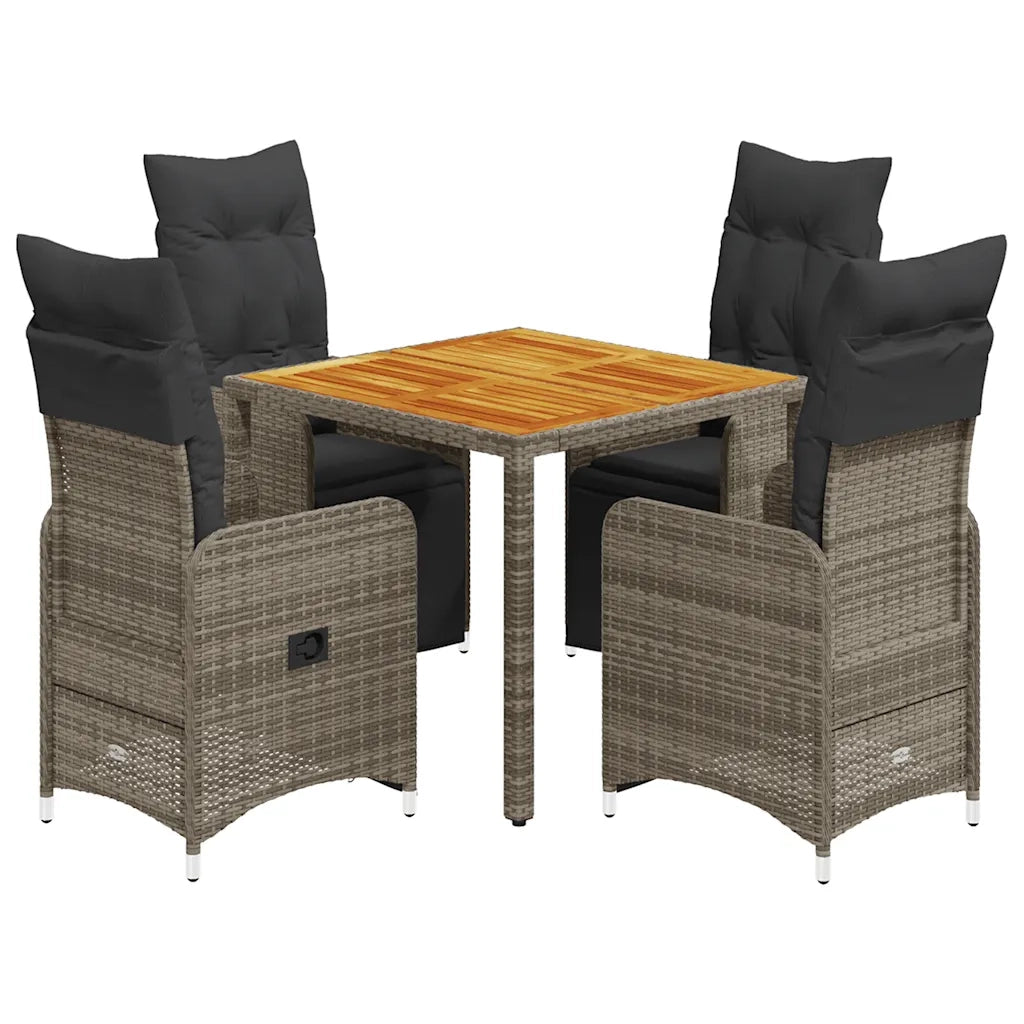 Set BistrÃ² da Giardino 5 pz con Cuscini in Polyrattan Grigio