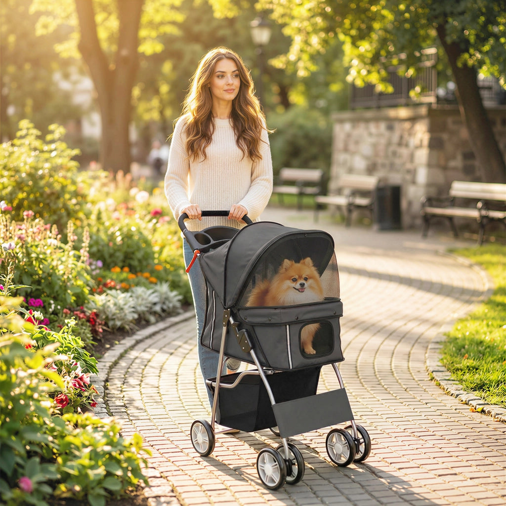 Carro per cani con cuscino lavabile e ruote ¨C zephmum ¨C 77x44x102 cm grigio scuro