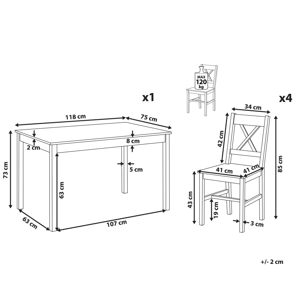 Set da pranzo in legno massello bianco con piano in legno chiaro a 4 posti 120 x 75 cm moderno scandinavo