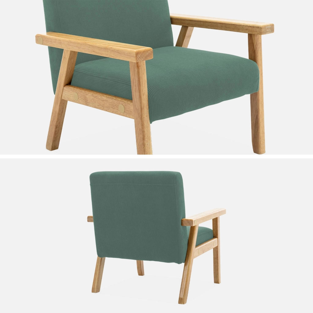 Poltrona scandinava per bambini in velluto a coste e legno di gomma,