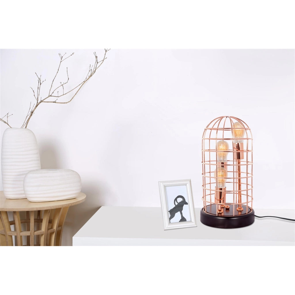 Lampada da tavolo Kepler in rame con design a gabbia