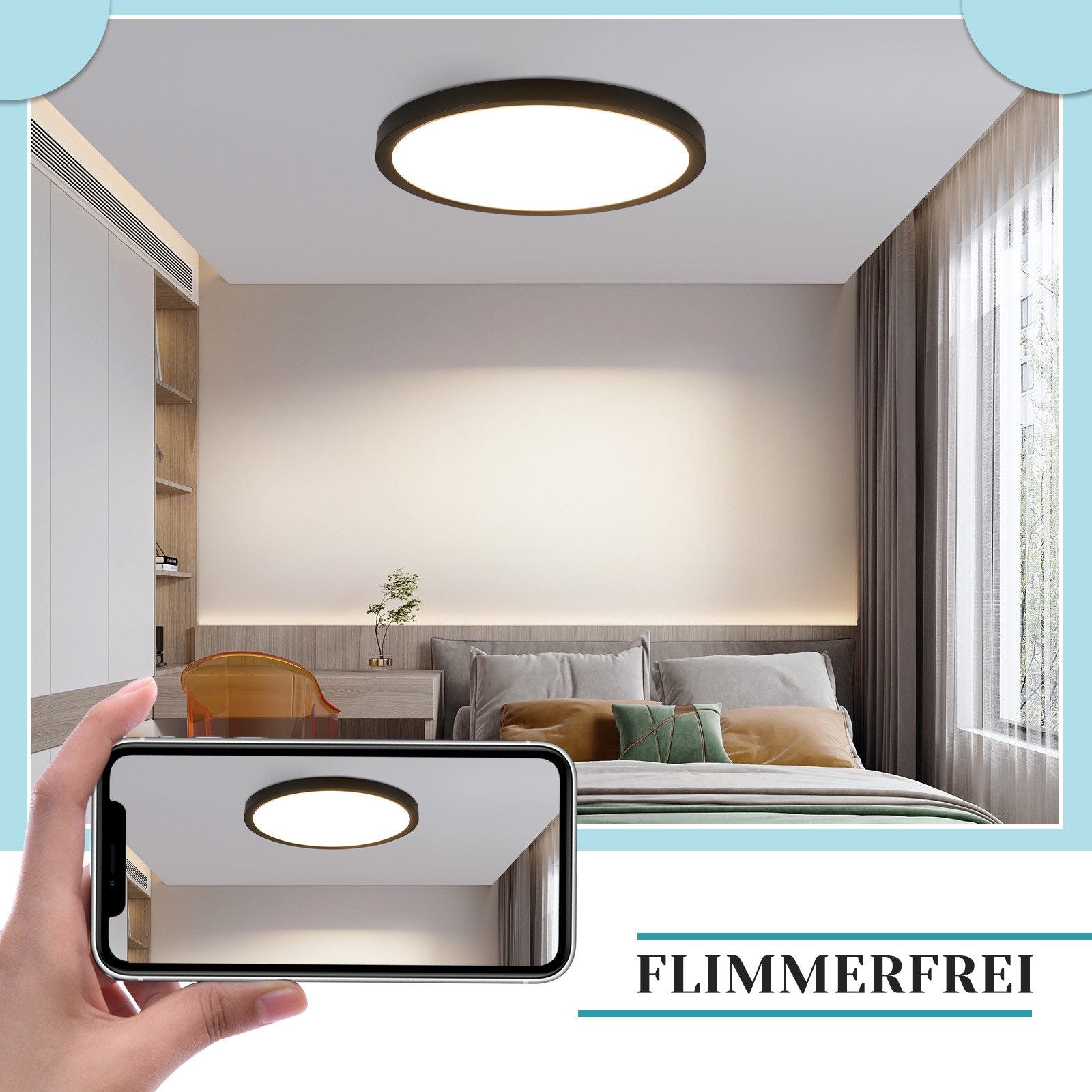 ZMH Lampada da soffitto LED 30cm 24W nero 3000K moderna per cucina bagno corridoio camera letto