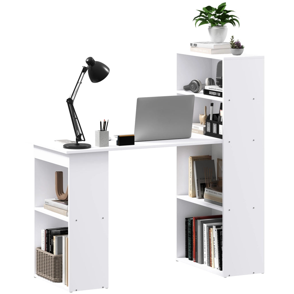 Scrivania con Libreria ¨C Xylo ¨C Bianco, Legno Ingegnerizzato, 120x55x120 cm, 2 Ripiani, 5 Scaffali