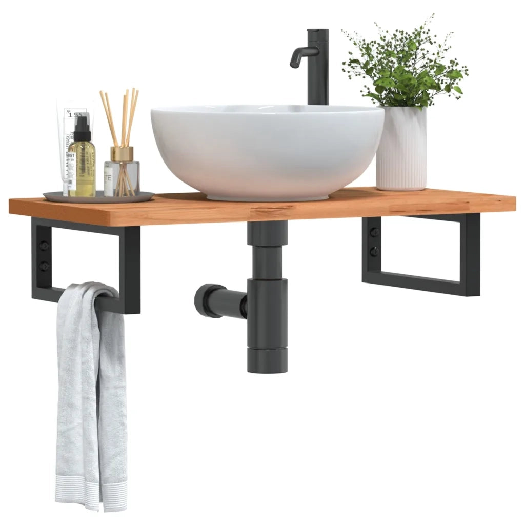 vidaXL Ripiano a Parete per Lavabo in Acciaio e Massello di Faggio